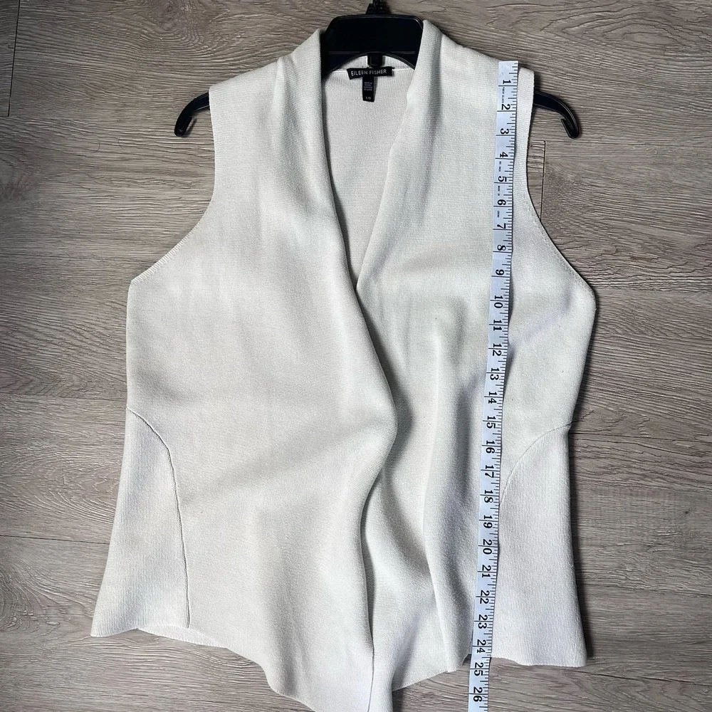 Eileen Fisher Vest Large Knit Open Front  Silk Cotton Oatmeal‎ Beige Sleeveless - Picture 6 of 6